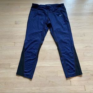 Nike Dri Fit Meteor Running Capri Leggings Blue Black Womans Size Medium